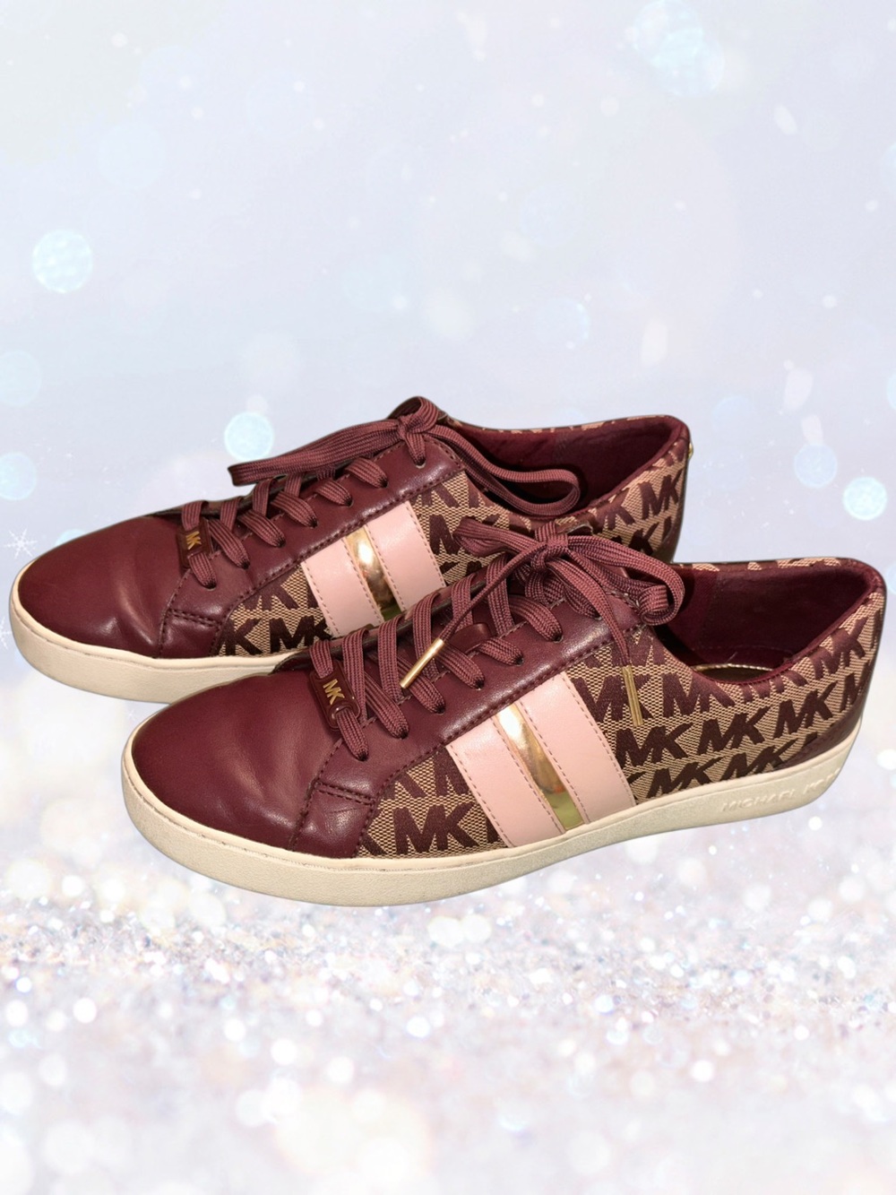 Michael Kors Burgundy & Light Pink MK Logo Low-Top Sneakers